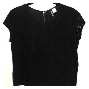 Divided Black Lace Crop Shirt